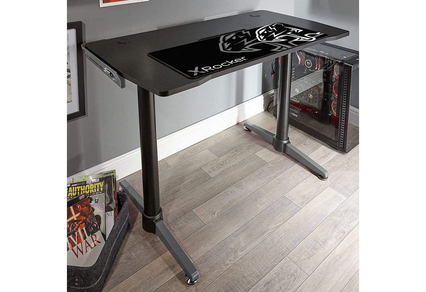 X Rocker Gamingtisch X Rocker Panther Aluminium Carbon Gaming Tisch mit Kabelmanagement, Breite: 112 cm, Tiefe: 60 cm, Höhe 71 cm von X Rocker