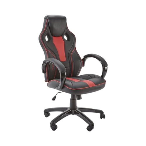 X-Rocker Maverick Gaming-Stuhl, ergonomischer Renn-Schreibtischstuhl mit Armlehne, Computer-Drehstuhl mit Rückenstütze, verstellbare Höhe, bequemer Stuhl mit Lendenwirbelstütze, Schwarz / Rot von X Rocker