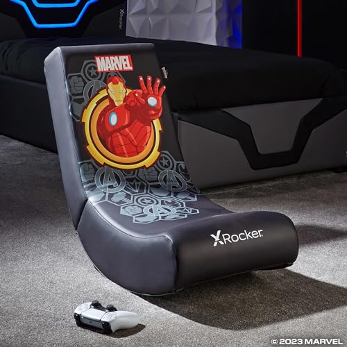 X-Rocker Offizieller Marvel Iron Man Video-Rocker Gaming-Stuhl für Junioren, klappbarer Schaukelsitz, offizielles Marvel-Lizenzkonsolen-Spielsitz, Kunstlederstuhl für Kinder, Hero – Ironman Edition, von X Rocker