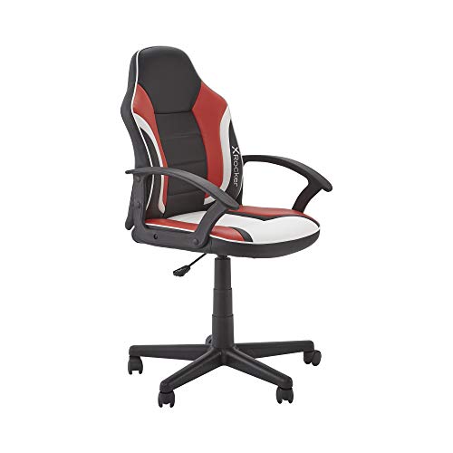 X-Rocker Saturn Esport Gaming-Stuhl mit mittleren Rückenlehnen für Junioren und Jugendliche, kompakter, bequemer PC-Drehstuhl, Kunstleder, Schwarz/Rot/Grau/Weiß, Universal von X Rocker