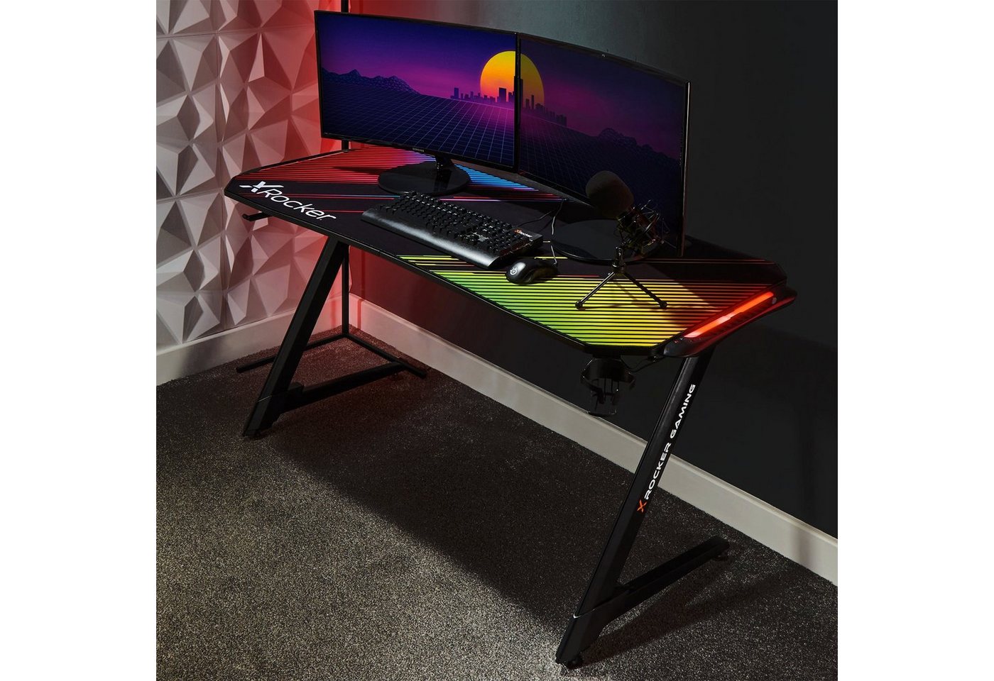 X Rocker Schreibtisch Jaguar Aluminium Gaming Tisch mit sound-reaktiver RGB-Beleuchtung von X Rocker