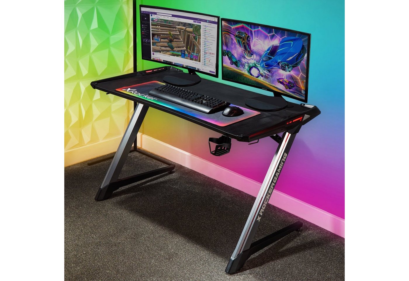 X Rocker Schreibtisch Lynx Carbon Gaming Tisch mit LED-Beleuchtung von X Rocker