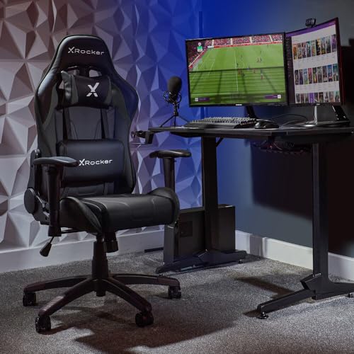 X-Rocker Agility Gaming-Stuhl, Renn-Computerstuhl für Kinder und Junioren, Drehstuhl, ergonomischer PC-Stuhl mit hoher Rückenlehne, Kopfstütze und Lendenwirbelstützkissen, höhenverstellbar, Schwarz von X Rocker