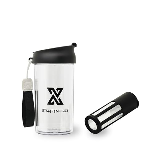 X SIM FITNESSX Protein Shaker | Früchtebehälter | Kaltgebrühter Kaffeetasse Multifunktionaler Sport Bottle mit Filternetz/Mixer (Schwarz, 360ML) von X SIM FITNESSX