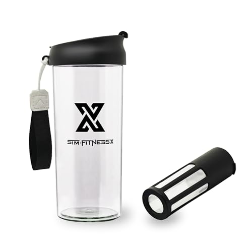X SIM FITNESSX Protein Shaker | Früchtebehälter | Kaltgebrühter Kaffeetasse Multifunktionaler Sport Bottle mit Filternetz/Mixer (Schwarz, 500ML) von X SIM FITNESSX