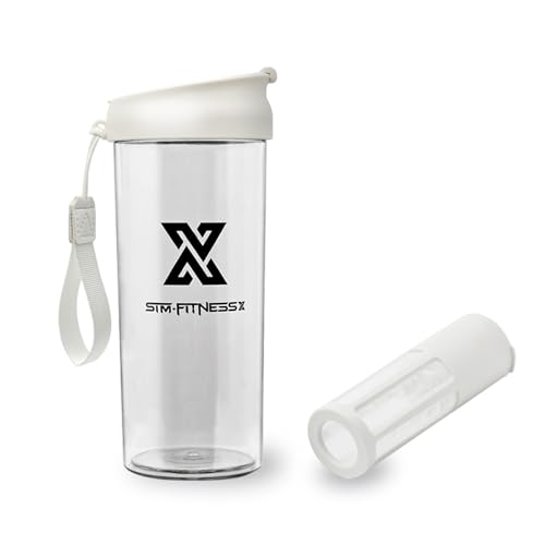 X SIM FITNESSX Protein Shaker | Früchtebehälter | Kaltgebrühter Kaffeetasse Multifunktionaler Sport Bottle mit Filternetz/Mixer (Weiss, 500ML) von X SIM FITNESSX