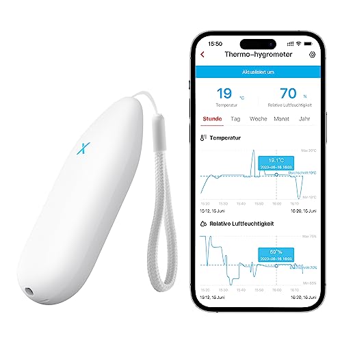 X-Sense WLAN Hygrometer Thermometer Innen, Temperatur- und Luftfeuchtigkeitsüberwachung per App, Export gespeicherter Daten, kompatibel mit Alexa, 1 Sensor STH51 – erfordert Basisstation SBS50 von X-Sense