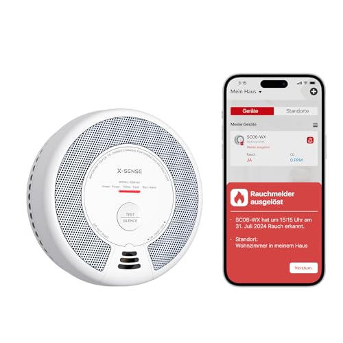 X-Sense Rauch- und Kohlenmonoxid Melder mit WLAN und austauschbarer Batterie, 2-in-1 Rauchmelder, intelligenter kombinierter Rauchmelder, kompatibel mit X-Sense Home Security App, SC06-WX, 1 Stück von X-Sense