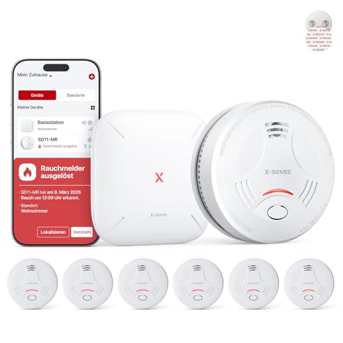 X-Sense Smart-Rauchmelder WLAN mit Magnethalterung, Rauchmelder vernetzt, App-Steuerung, mit Basisstation SBS50, funkvernetzter Feuermelder, SD11-MR61, 6 Stück X-Sense Smart-Rauchmelder WLAN mit Magnethalterung, Rauchmelder vernetzt, App-Steuerung, mit Basisstation SBS50, funkvernetzter Feuermelder, SD11-MR61, 6 Stück von X-Sense