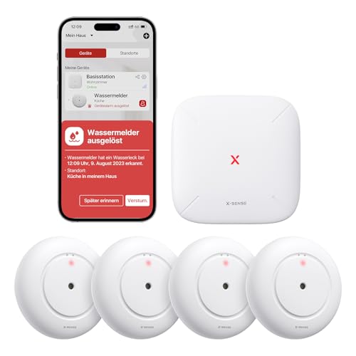 X-Sense Smart Wassermelder, WLAN Wassersensor, kompakter Überschwemmungssensor mit Einstellbarer Lautstärke von bis zu 110 dB sowie 500 m Reichweite, für Küchen, Keller und Badezimmer, SWS55 von X-Sense