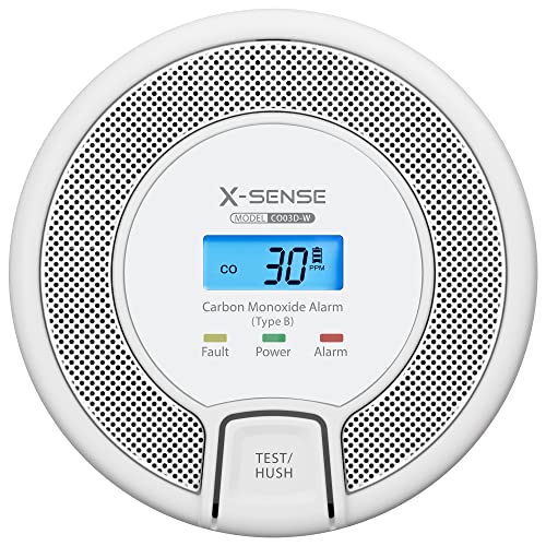 X-Sense Vernetzbarer CO Melder mit Digitalanzeige, Kohlenmonoxidmelder mit Austauschbar Batterie, TÜV Zertifiziert nach EN 50291, CO03D-W, 1er Set von X-Sense