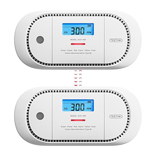 X-Sense Vernetzbarer CO Melder mit Spitzenwert Speicher, Kohlenmonoxidmelder, Akkurater Sensor mit Austauschbarer Batterie & LCD Display, TÜV Zertifiziert nach EN 50291, XC01-WR, 2er Set von X-Sense