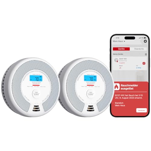 X-Sense WLAN-Rauch- und Kohlenmonoxidmelder mit austauschbarer Batterie, intelligenter Kombinationsmelder, kompatibel mit der X-Sense Home Security-App, SC07-WX, 2 Stück von X-Sense