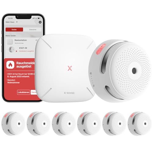 X-Sense XS01-M ProConnected Rauchmelder mit SBS50 Basisstation, TÜV-Zertifiziert, Funkrauchmelder-Heimsicherheitssystem, vernetzbarer Feuermelder, kompatibel mit X-Sense Home Security, 6 Stück von X-Sense