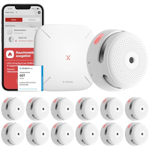 X-Sense Smart Rauchmelder XS01-M mit SBS50 Basisstation, Zertifiziert nach EN 14604, Funkrauchmelder mit WLAN, vernetzbarer Feuermelder, kompatibel mit der X-Sense Home Security App, FS121, 12 Stück X-Sense Smart Rauchmelder XS01-M mit SBS50 Basisstation, Zertifiziert nach EN 14604, Funkrauchmelder mit WLAN, vernetzbarer Feuermelder, kompatibel mit der X-Sense Home Security App, FS121, 12 Stück von X-Sense
