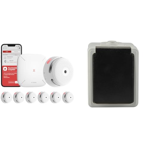 X-Sense XS01-M ProConnected Rauchmelder mit SBS50 Basisstation & UNITEC Steckdose 1-Fach AP FR, für Feuchträume im Innenbereich, mit Berührungsschutz, bis 16A, IP44 von X-Sense