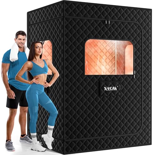 X-Vcak Tragbare Dampfsauna für 2 Personen, große Saunakiste, Saunazelt, Saunakiste mit 2 Dampfgarern, 2 Klappstühlen, 180,3 x 124,5 x 91,4 cm, Schwarz X-Vcak Tragbare Dampfsauna für 2 Personen, große Saunakiste, Saunazelt, Saunakiste mit 2 Dampfgarern, 2 Klappstühlen, 180,3 x 124,5 x 91,4 cm, Schwarz von X-Vcak