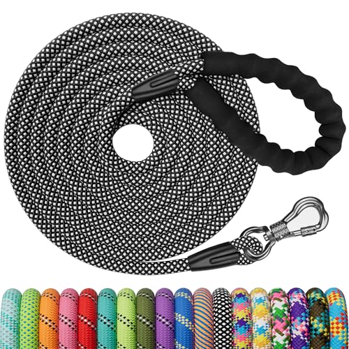 X XBEN 25M Schleppleine für Hunde, 8mm Starke Hundeleine mit Bequemen Gepolsterter Griff, Lang Trainingsleine für Kleine Mittlere und Große Hunde, Robustes Kletterseil und Karabiner, Schwarz von X XBEN
