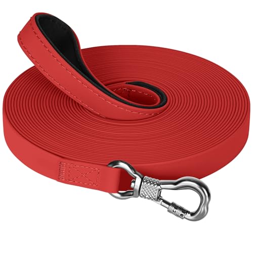 X XBEN Wasserfest Schleppleine für Hunde, 5M Gummierte Schleppleine mit Abschließbarer Karabine,Hundeleine Laufleine für Kleine Mittlere Große Hunde,Robuste Trainingsleine,mit Handschlaufe, Rot von X XBEN