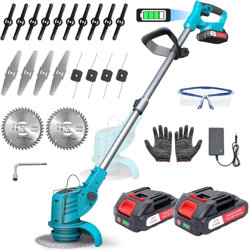 Rasentrimmer mit Akku – Akku Rasentrimmer 800W, 9000 U/min, 2x1500mAh, Teleskopgriff 71–106cm, 4 Schneidköpfe – Freischneider Akku für Garten, Motorsense, Kantenschneider Rasen von X-cotec