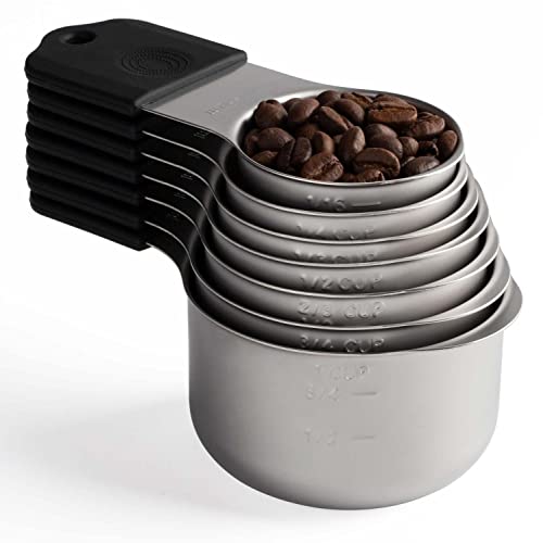 Magnetisches Messbecher-Set aus Edelstahl, robuste Metall-Messbecher für trockene und flüssige Zutaten (schwarz) von X-zrew