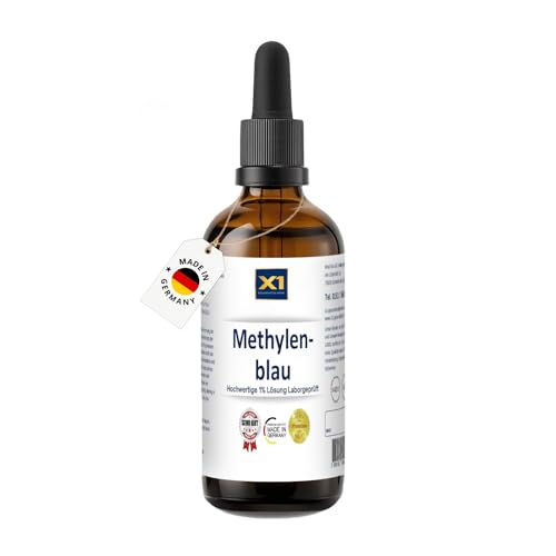 X1 Methylenblau 1 % Lösung 100 ml – 99,8 % reine Substanz in nanogefiltertem Wasser – Schwermetallfrei, vegan & laborgeprüft – Braunglas mit Pipette – Pharmaqualität – Made in Germany X1 Methylenblau 1 % Lösung 100 ml – 99,8 % reine Substanz in nanogefiltertem Wasser – Schwermetallfrei, vegan & laborgeprüft – Braunglas mit Pipette – Pharmaqualität – Made in Germany von X1