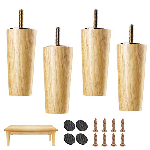 4 StüCk Holz MöBelfüßE Tischbeine MöBelbeine,Ersatz Holz SofafüßE,Konisch SchrankfüßE Tischfuß, FüR Sofa Bett Schrank Couch Ottomane StüHle,M8 Gewindestange,Holzfarbe(10cm/3.9in) von X1NGFU