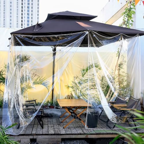 X1NGFU Wasserdicht Durchsichtig PVC Abdeckplane,0,35mm Regenschutz Transparent Plane mit Ösen,Wetterfeste Plane Faltbar Strapazierfähige Vordächer,für Camping,Gartenmöbel,mit Seil (140cm x 250cm) von X1NGFU