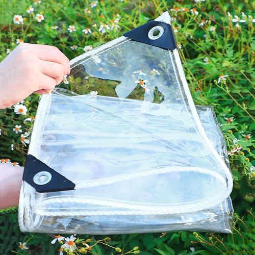 X1NGFU wasserdichte Transparente PVC Plane mit Ösen,0,35mm Regenschutz Abdeckplane,Abdeckplane Transparent Kunststoffplane,Wetterfeste Plane für Terrasse, Pavillon,Terrassen (0,5m x 1m) von X1NGFU