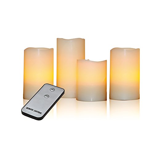 X4-LIFE LED Echtwachskerzen mit Fernbedienung 4er Set - Flackernde Flamme - Stumpenkerzen - inkl. Batterien - 10 cm bis 15 cm von X4-LIFE
