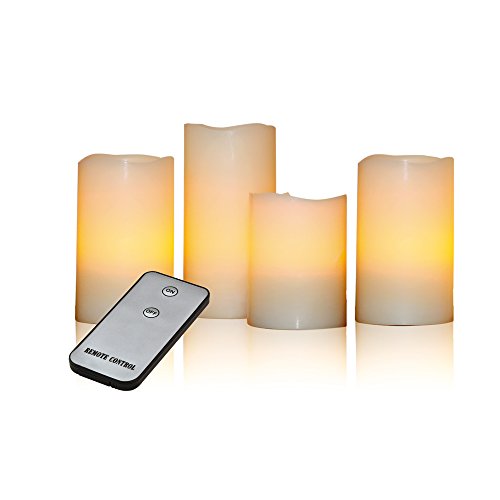 X4-LIFE LED Echtwachskerzen mit Fernbedienung 4er Set - Flackernde Flamme - Stumpenkerzen - inkl. Batterien - 10 cm bis 15 cm von X4-LIFE