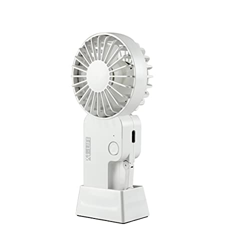 X4-LIFE Mini Tragbarer Handventilator mit Haken und Standfuß - Akku USB - 3 Stufen, leise, leicht, 12 Stunden Laufzeit, Weiß von X4-LIFE