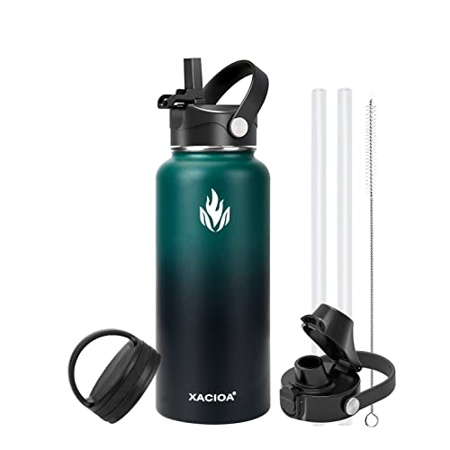 XACIOA Edelstahl Wasserflasche,1L /32oz Vakuumisolierte Trinkflasche,Auslaufsichere mit Strohdeckel Flasche BPA-frei Sport für Outdoor Camping Wandern Fahrrad Fitness von XACIOA