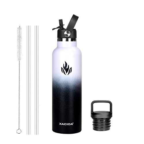 XACIOA Trinkflasche Edelstahl - 500ml, 750ml, 1L, Auslaufsicher Thermoskanne mit Strohhalm, BPA-Frei Auslaufsichere Isolierflasche,doppelwandig Thermosflasche für Sport,Fitness von XACIOA