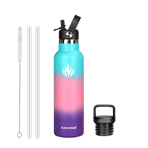 XACIOA Trinkflasche Edelstahl - 500ml, 750ml, 1L, Auslaufsicher Thermoskanne mit Strohhalm, BPA-Frei Auslaufsichere Isolierflasche,doppelwandig Thermosflasche für Sport,Fitness von XACIOA