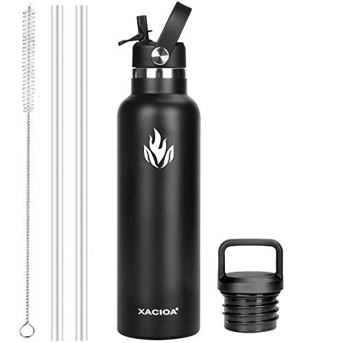 XACIOA Trinkflasche Edelstahl - 500ml, 750ml, 1L, Auslaufsicher Thermoskanne mit Strohhalm, BPA-Frei Auslaufsichere Isolierflasche,doppelwandig Thermosflasche für Sport,Fitness von XACIOA