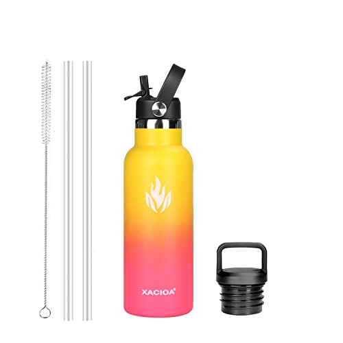 XACIOA Trinkflasche Edelstahl - 500ml, 750ml, 1L, Auslaufsicher Thermoskanne mit Strohhalm, BPA-Frei Auslaufsichere Isolierflasche,doppelwandig Thermosflasche für Sport,Fitness von XACIOA