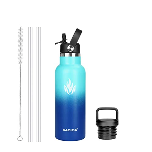 XACIOA Trinkflasche Edelstahl - 500ml, 750ml, 1L, Auslaufsicher Thermoskanne mit Strohhalm, BPA-Frei Auslaufsichere Isolierflasche,doppelwandig Thermosflasche für Sport,Fitness von XACIOA