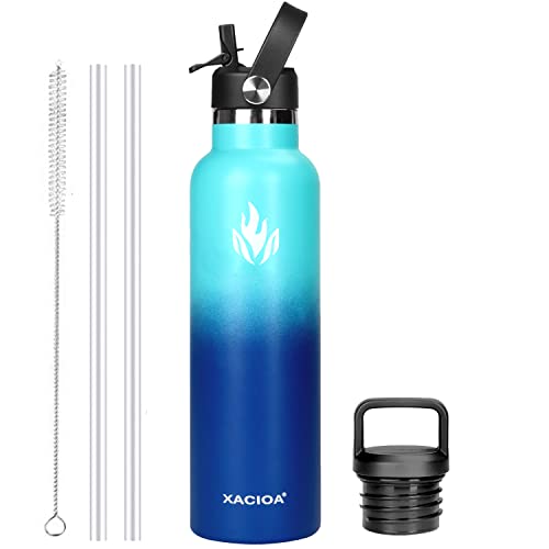 XACIOA Trinkflasche Edelstahl - 500ml, 750ml, 1L, Auslaufsicher Thermoskanne mit Strohhalm, BPA-Frei Auslaufsichere Isolierflasche,doppelwandig Thermosflasche für Sport,Fitness von XACIOA