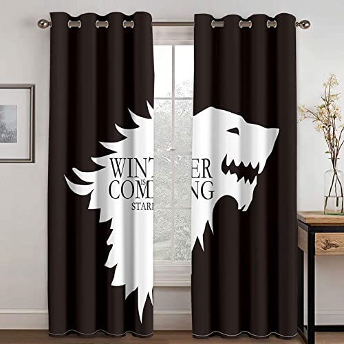 2Er Set Blickdichte Vorhang Wärmeisolierender für Schlafzimmer 100X140cm(BxH) 3D Druck Schwarz-Weißer Wolfsdruck Muster Gardinen Mit Ösen - Junge Mit Mädchen Schlafzimmer Wohnzimmer Kinderzimm von XADITON