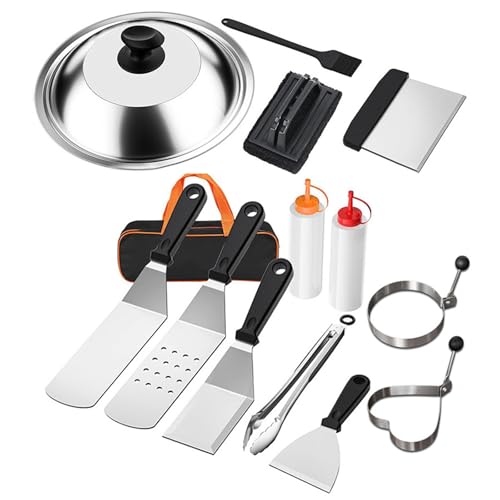 14pcs Flat Top Griddles Cooking Accessoires Set Edelstahl Stähle Grills Kochwerkzeug Mit Spatel Scrapern & Töpfe Deckel von XAGMODSHN