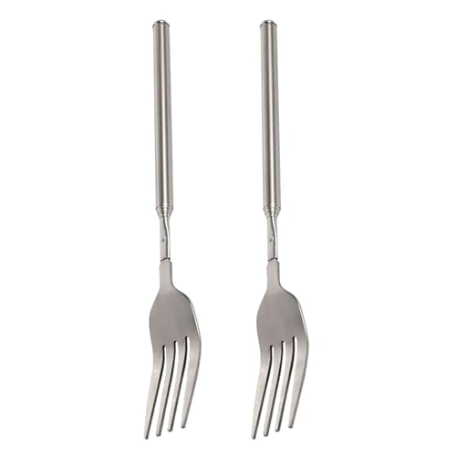 2pcs Teleskoping Edelstahlgabeln Löffel Tragbarer Extendierbarer Besteck Mit Langem Für Grill Und Heimnutzung von XAGMODSHN