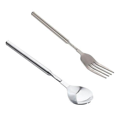 2pcs Teleskoping Edelstahlgabeln Löffel Tragbarer Extendierbarer Besteck Mit Langem Für Grill Und Heimnutzung von XAGMODSHN
