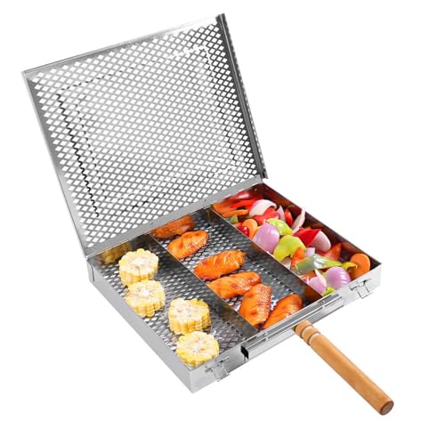 Praktisches Grilltablett aus Edelstahl, Grill-Werkzeug für Outdoor-Kochen und Camping, mit rutschfestem Griff Praktisches Grilltablett aus Edelstahl, Grill-Werkzeug für Outdoor-Kochen und Camping, mit rutschfestem Griff von XAGMODSHN