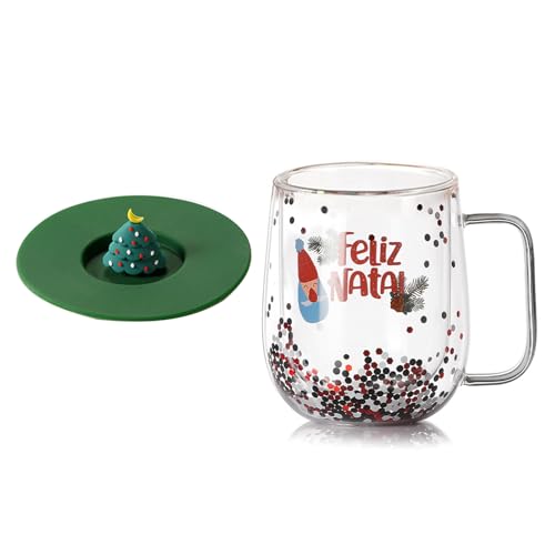 Thermisch Isoliertes Glas Kaffeetasse Thermische Isolierte Glas Becher Trinkbecher Mit Weihnachtsdekoration Für Zuhause Und Büro von XAGMODSHN