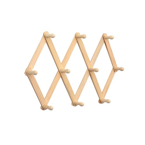 XAGMODSHN Erweiterbare Garderobe aus Holz, Wandhalterung, Aufhänger mit Heringen für Hüte und Tassen, platzsparend, Baseballkappen-Organizer von XAGMODSHN