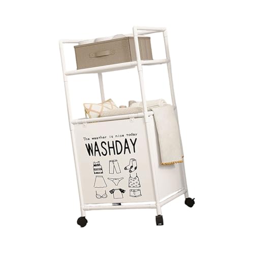 XAGMODSHN Wäschekorb mit Rädern und herausnehmbaren Regalen, faltbarer Metallrahmen, Aufbewahrungskorb für Badezimmer, Schlafzimmer, Organisation von XAGMODSHN