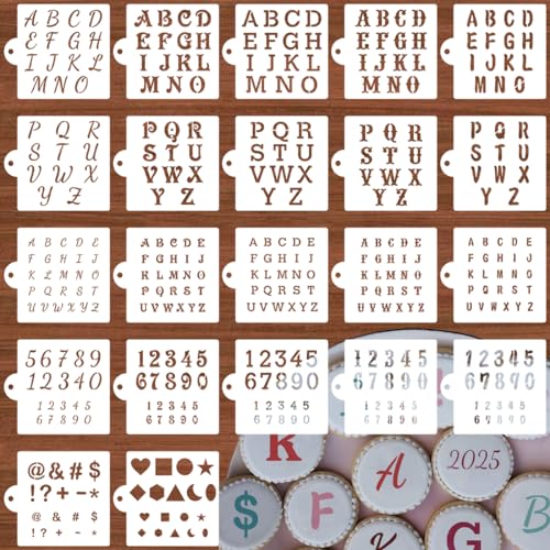 Alphabet-Buchstabenschablonen zum Dekorieren von Keksen, 22 Stück, Buchstaben-Zahlen-Schablonen für Kuchen, Kekse, Royal Icing, Airbrush, wiederverwendbare Schablonen für Holzstoff, Basteln, Malen und Alphabet-Buchstabenschablonen zum Dekorieren von Keksen, 22 Stück, Buchstaben-Zahlen-Schablonen für Kuchen, Kekse, Royal Icing, Airbrush, wiederverwendbare Schablonen für Holzstoff, Basteln, Malen und von XANGEY