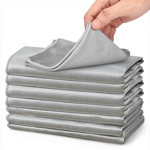 XANGNIER Mikrofaser-Glasreinigungstücher, streifenfrei, wiederverwendbar, fusselfrei, Reinigungstücher für Küche, Fenster, Spiegel, Gläser, Auto-Windschutzscheiben, Edelstahl, 30 x 29 cm, 8 Stück von XANGNIER