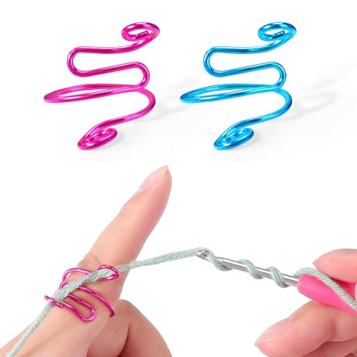XANGNIER Verstellbarer Häkelring für Finger, Häkelgarn, Spannringe zum Häkeln, Metall-offener Garnführung, Häkelschlaufenring, Häkelgeschenke und Strickzubehör, Zubehör, Werkzeug, 2 Stück von XANGNIER